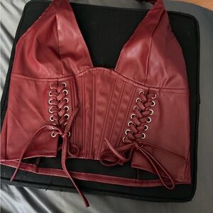 White Fox Boutique Burgundy Lace-Up Crop Top